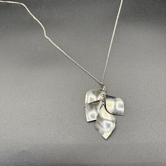 Long Silver-tone Leaf Pendant Necklace - Picture 3 of 7